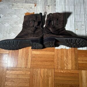 Brown Suede Buckle Boots